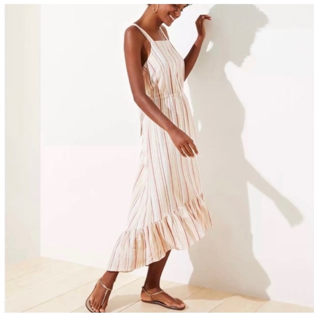 LOFT Cream Striped Maxi Dress